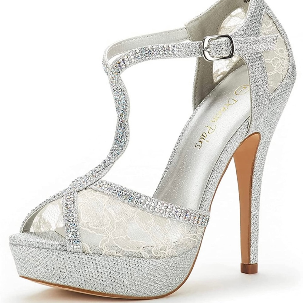 Dream Paris Stiletto Platform Sparkle Lace Heels